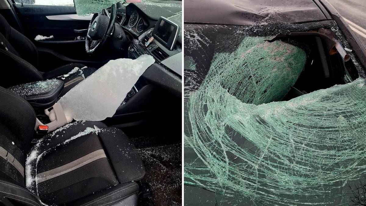 Lodowy "pocisk" roztrzaskał szybę auta, dwie osoby ranne. Policja szuka kierowcy ciężarówki